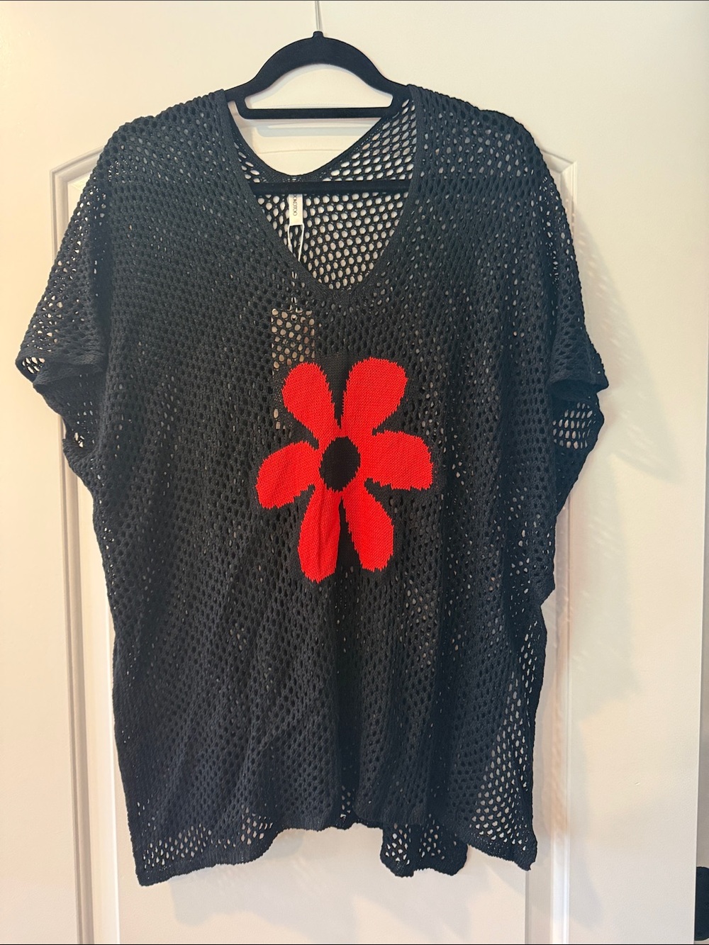 Dokotoo Black Crochet Red Flower Swim Cover Up NWT